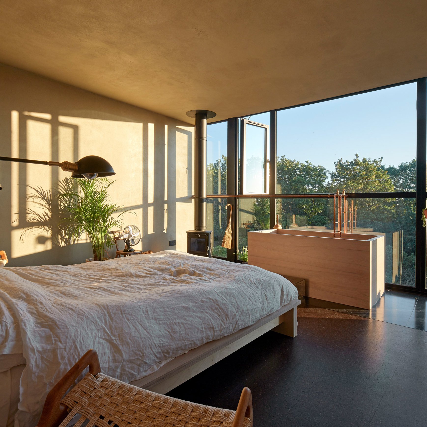 Teak bath with London views