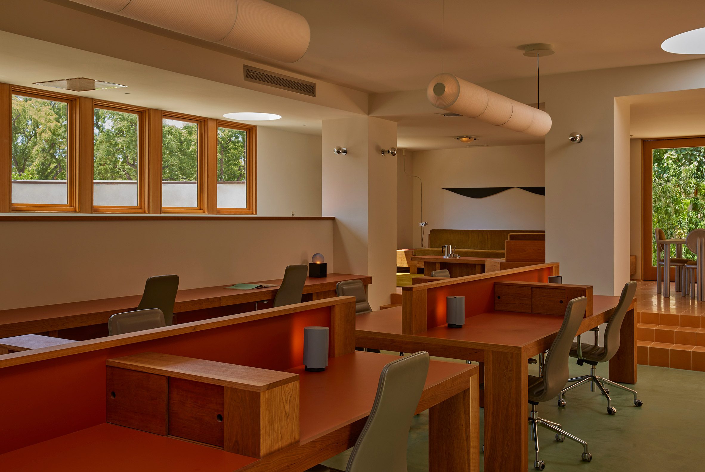 Office with workstations in a lowered area