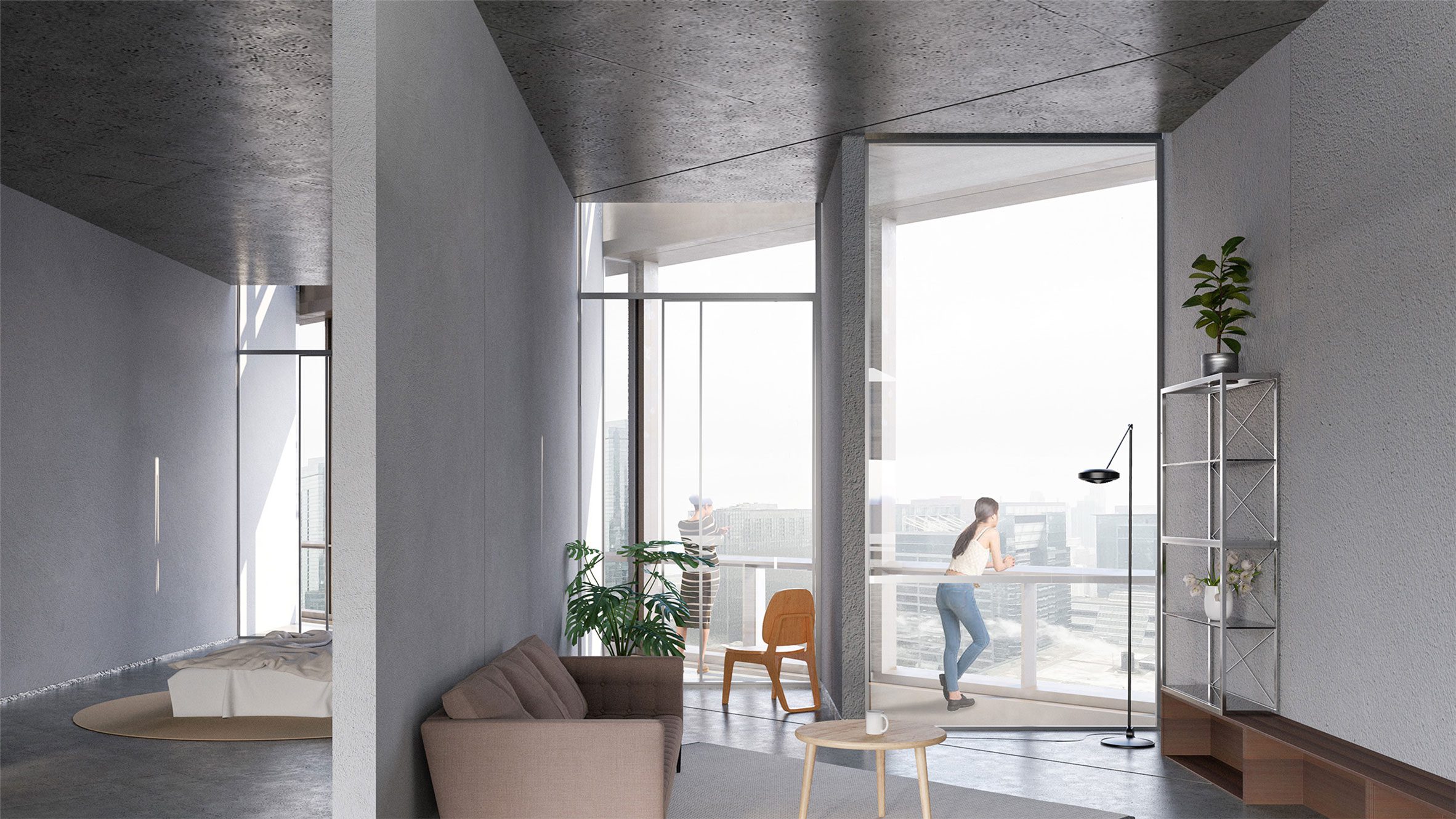 Render of Zixuan Luo's reimagined apartment space in the Richard J Daley Center