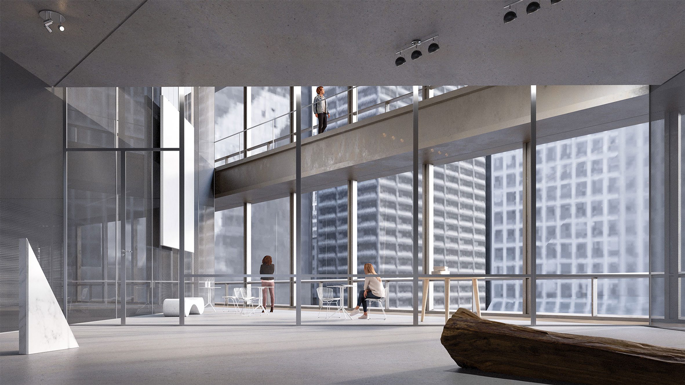 Render of the Zixuan Luo's reimagined exhibition space within the Richard J Daley Center