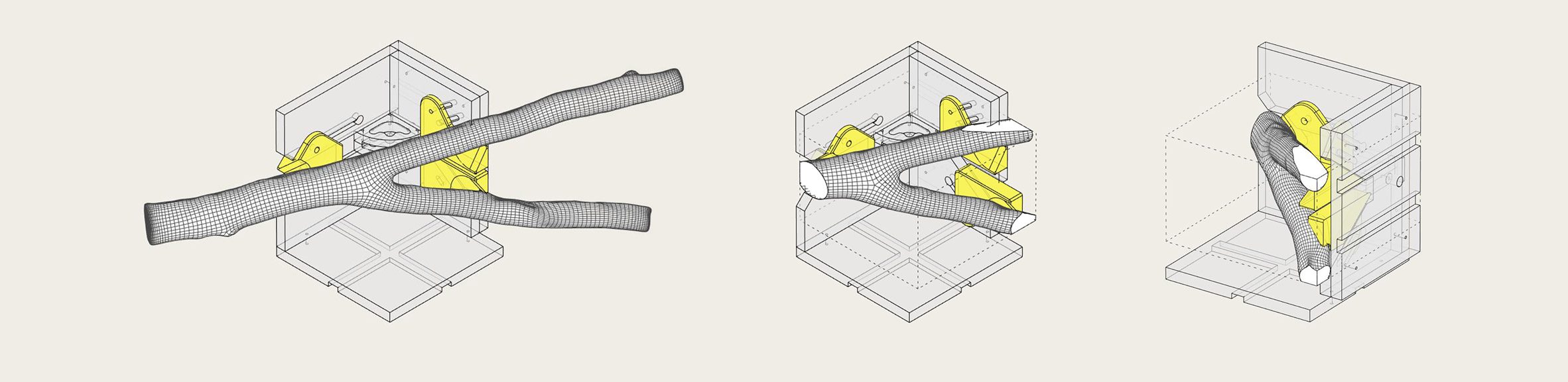 Diagram of how the A Forest Datum jig works to trim the edges of tree forks