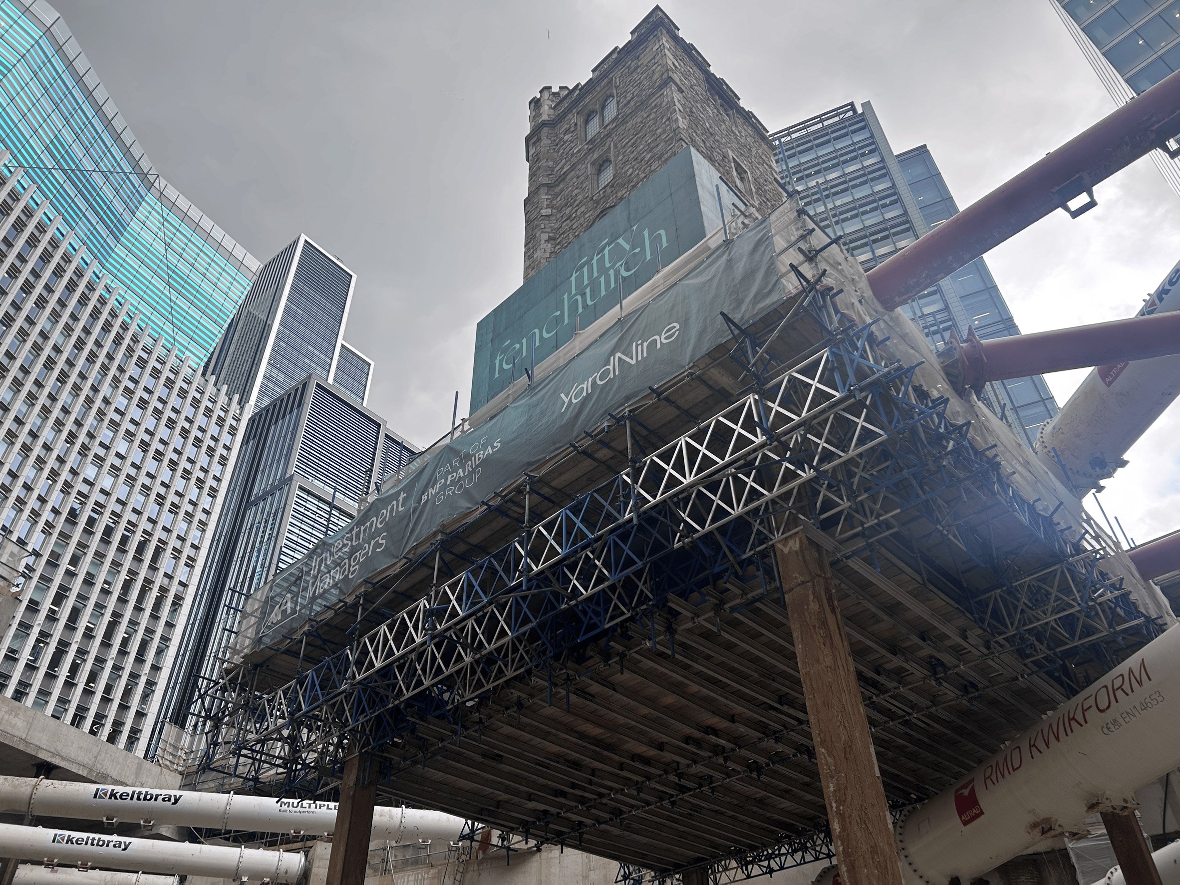Excavation for 50 Fenchurch Street around medieval London church tower
