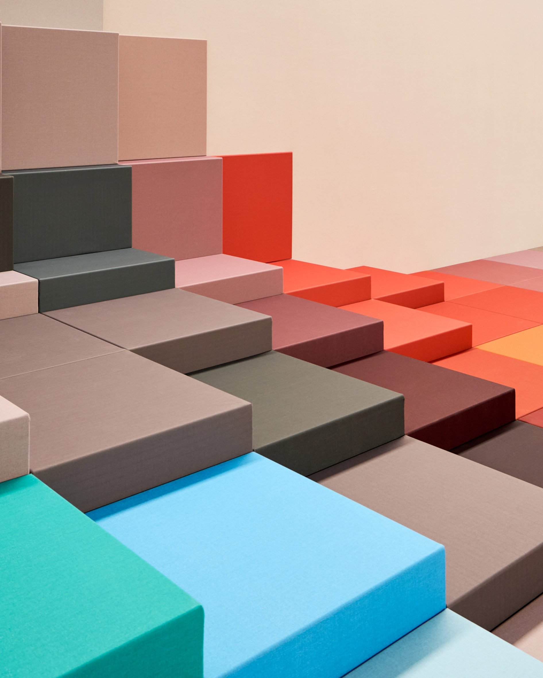 Close-up of colourful stepped seating