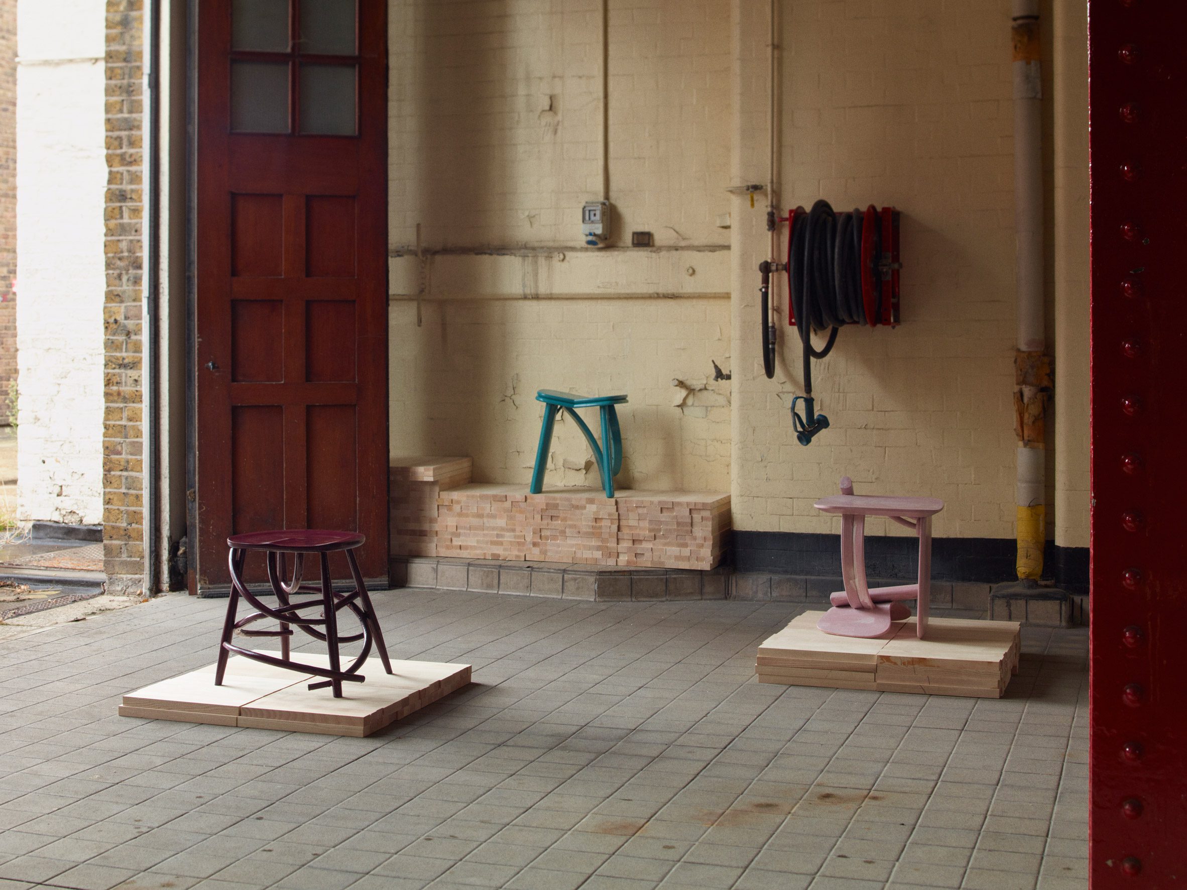 Andu Masebo stools from Max Radford Gallery x Ercol's Grain Pile exhibition at London Design Festival 2025