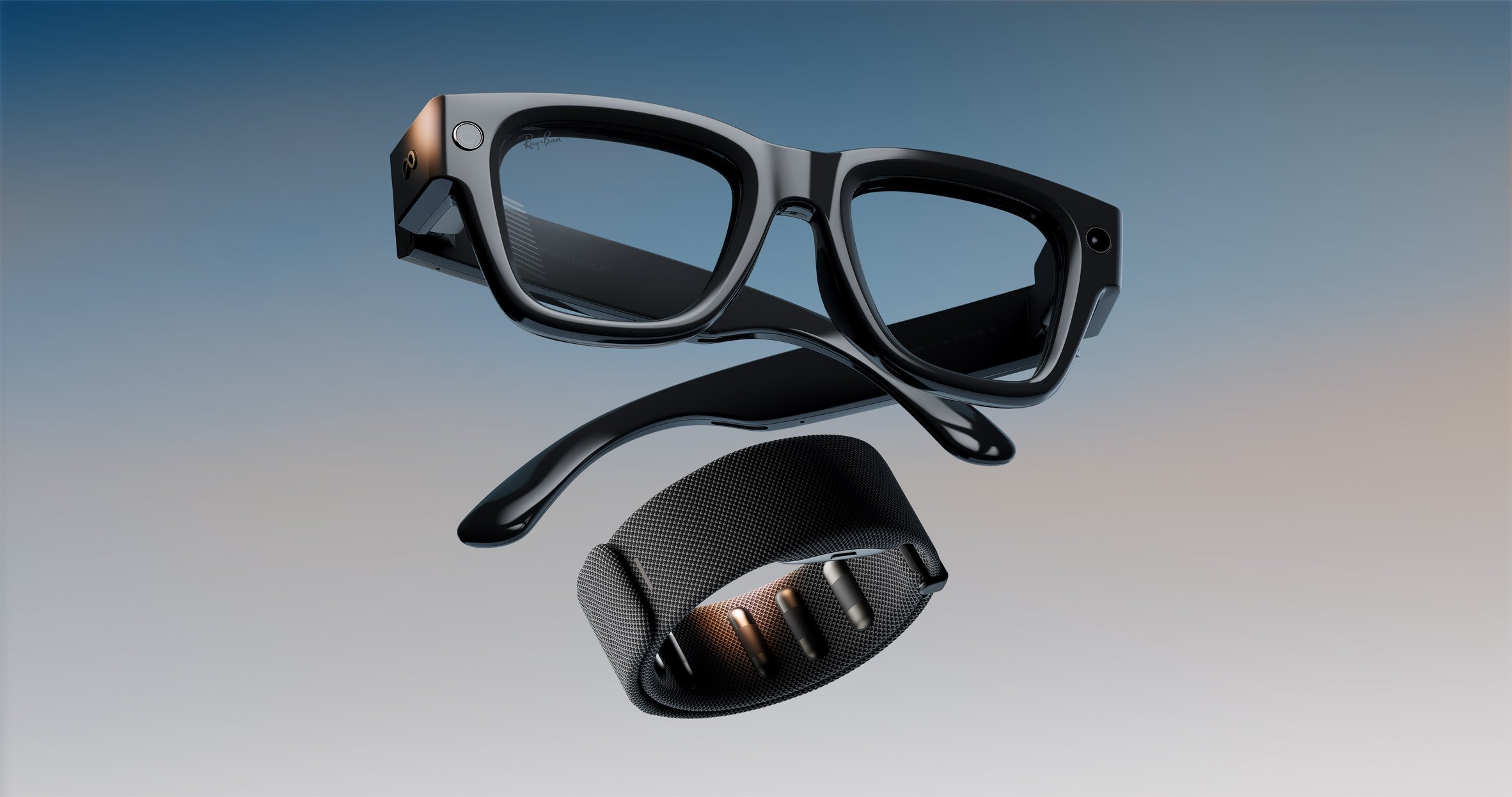 Image of the Meta Ray-Ban Display glasses and wristband in close-up