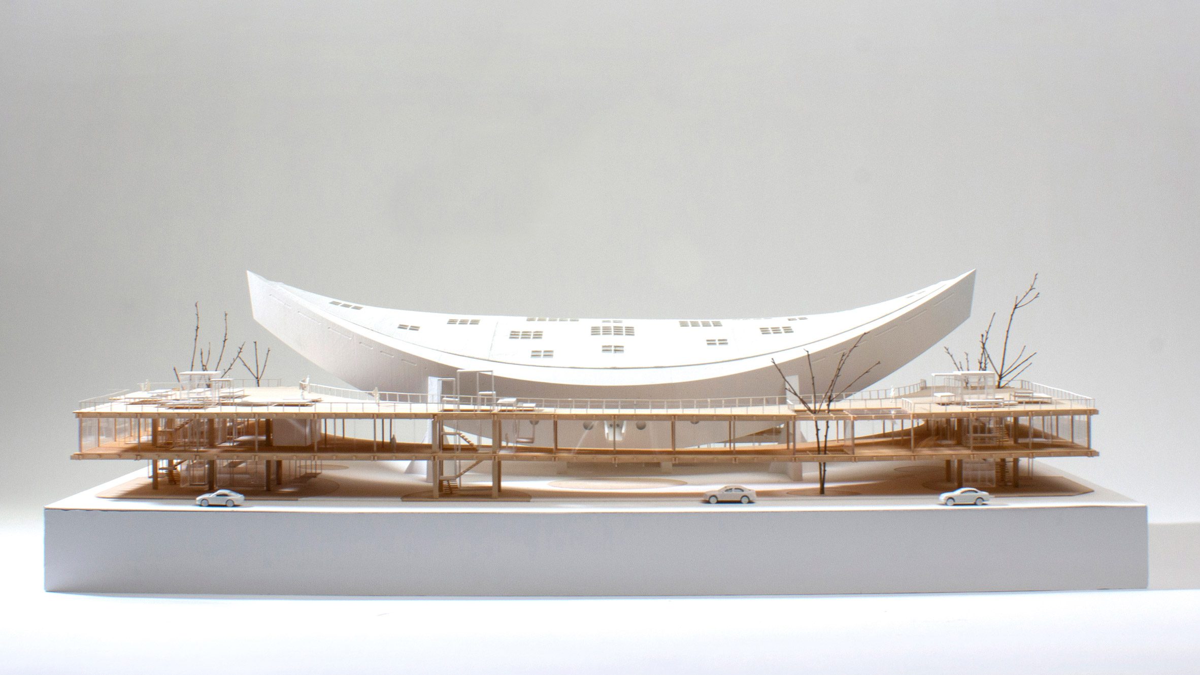 Model of Ethan Akiyama Poh's reimagined gymnasium in Japan by Kenzo Tange